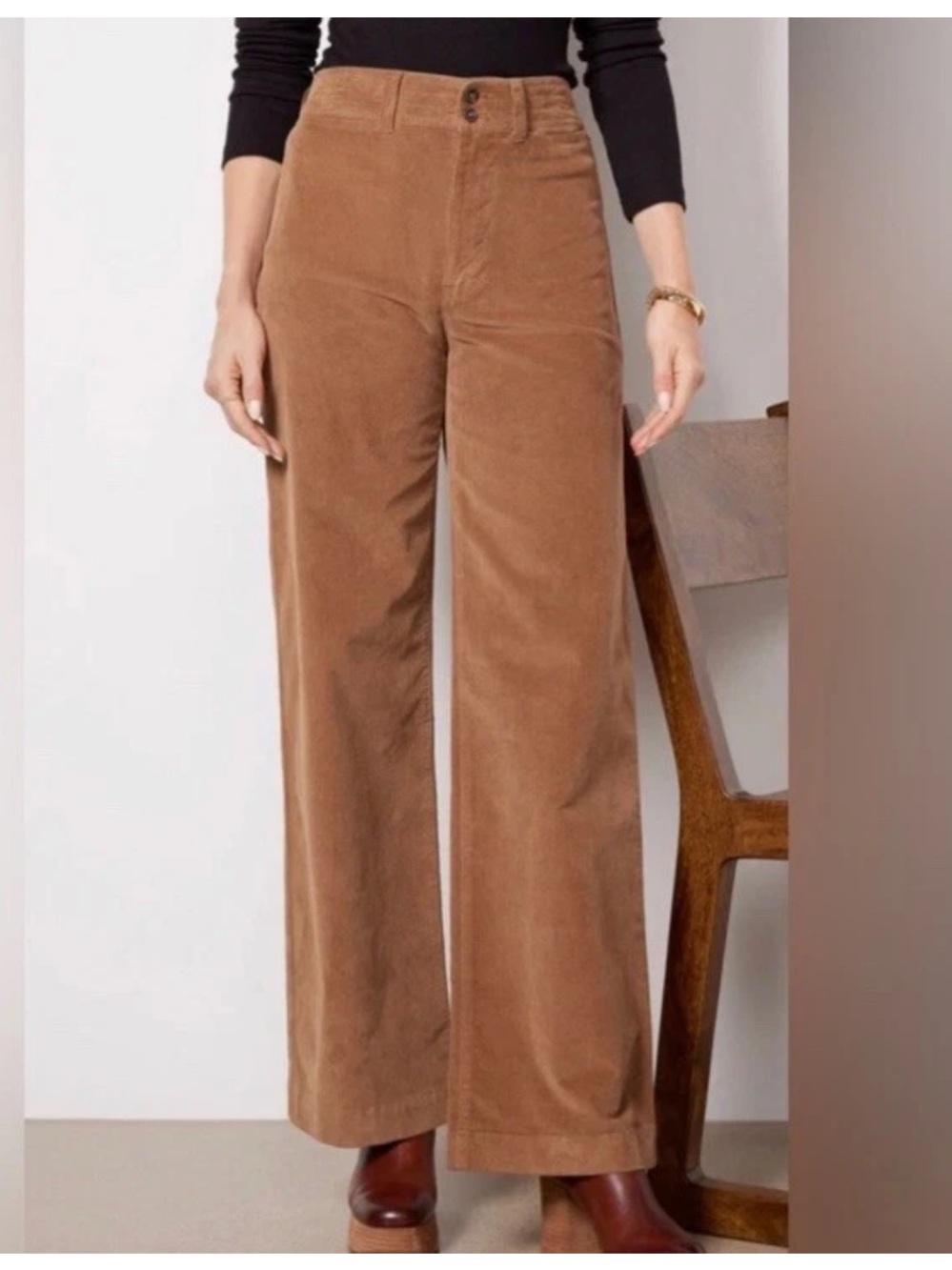 Faherty Women’s Stretch Cord Wide Leg Pants In Brown Size 29 X 32